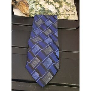 Vintage Junio Blue Geometric Hand Made Pure Silk Necktie